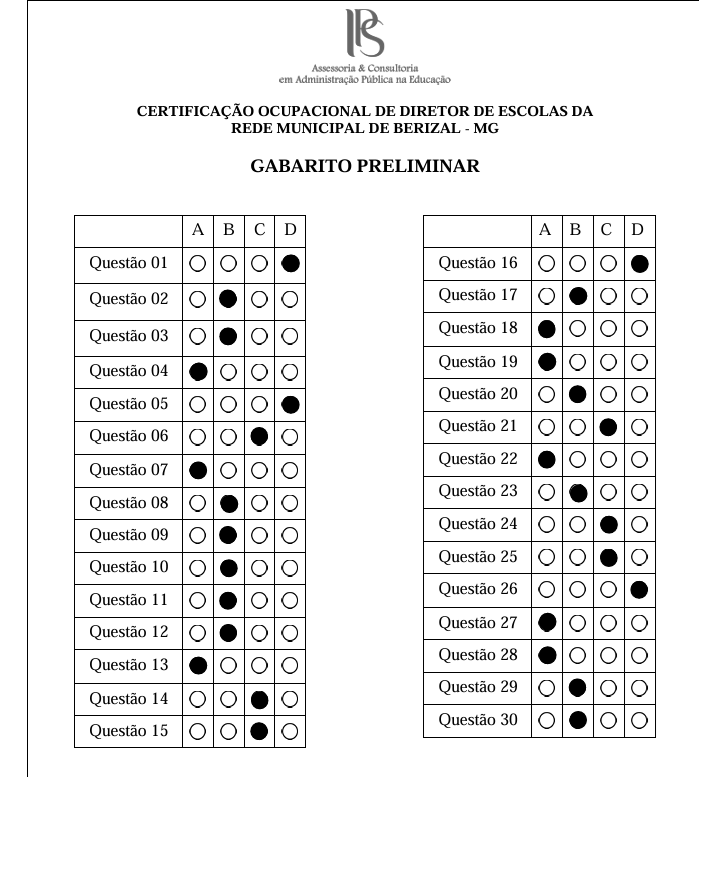 GABARITO PRELIMINAR